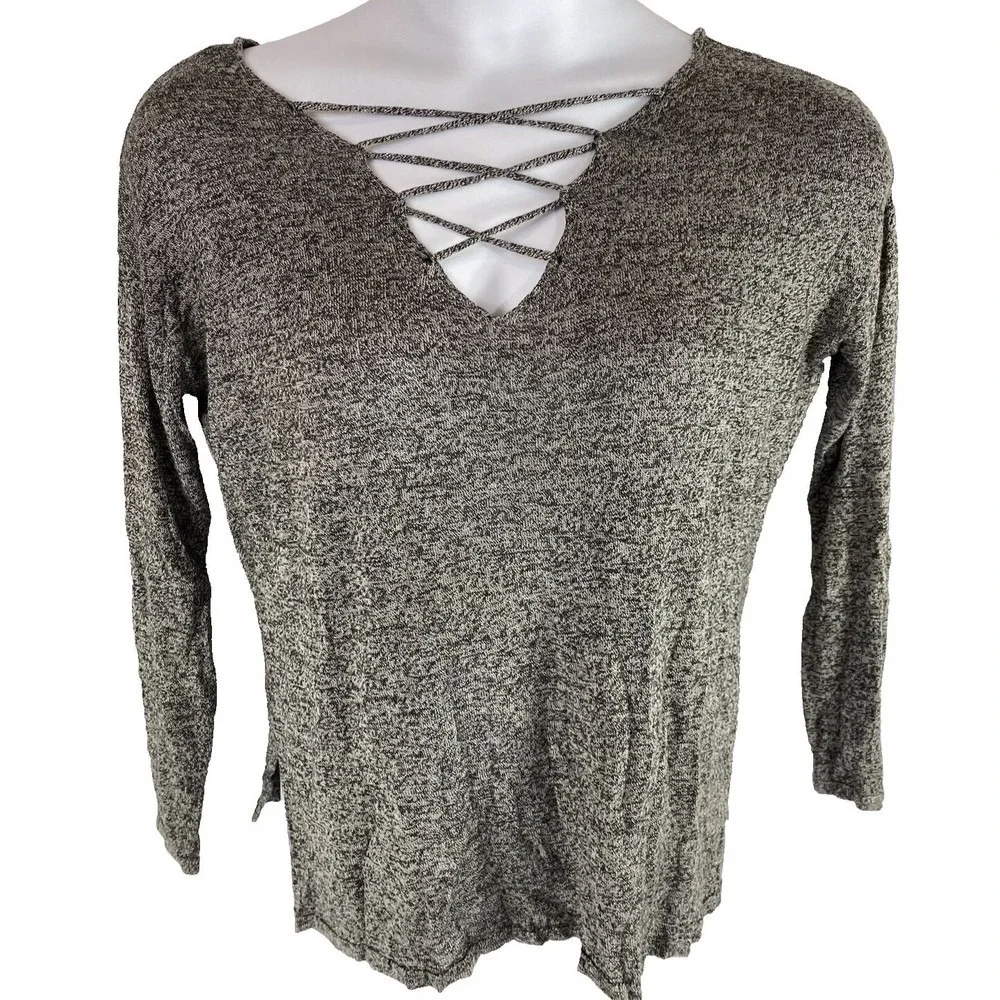Altar'd State Women's Small Gray Long Sleeve Blouse Lightweight Straps Across